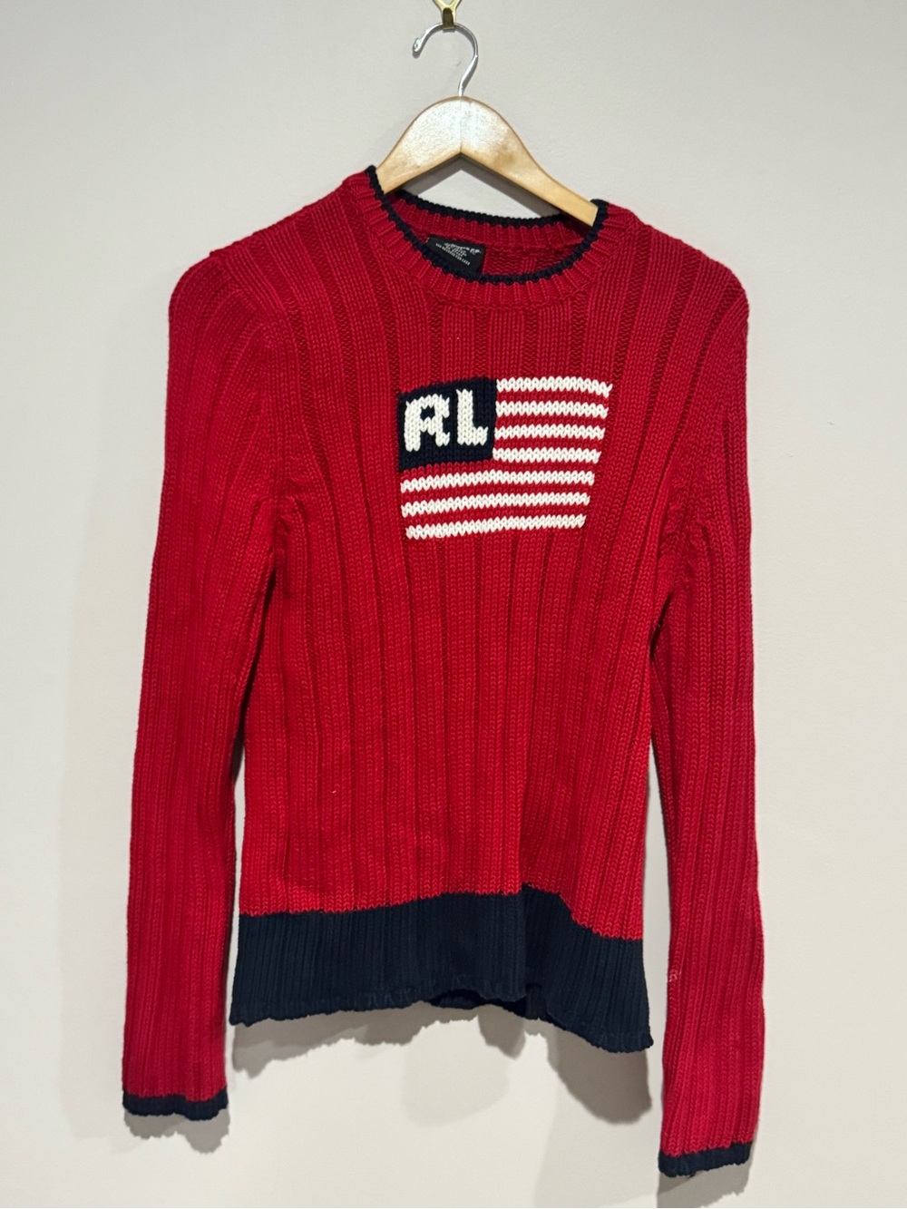Polo Ralph Lauren Jeans Co Flag Sweater Women's XL Knit Cotton VTG 90s ;